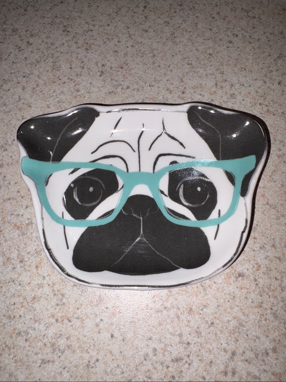 Pug Face Trinket Dish with Teal Glasses